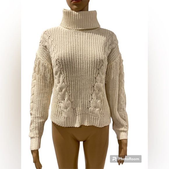 Sweaters - NO COMMENT TURTLENECK IVORY FRINGE SWEATER